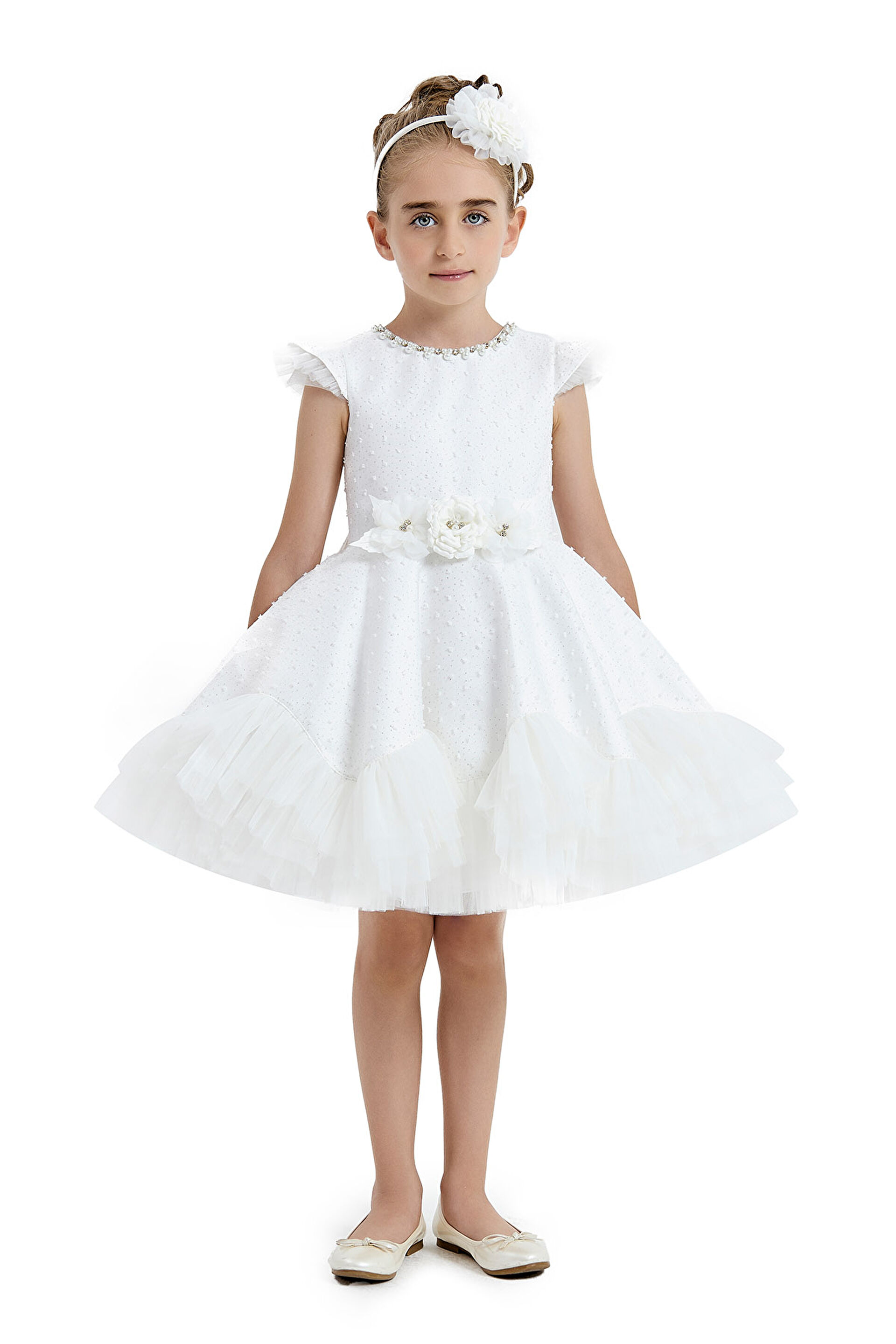 33113 PR-4/8 AGE ECRU Ecru Ruffled Dress