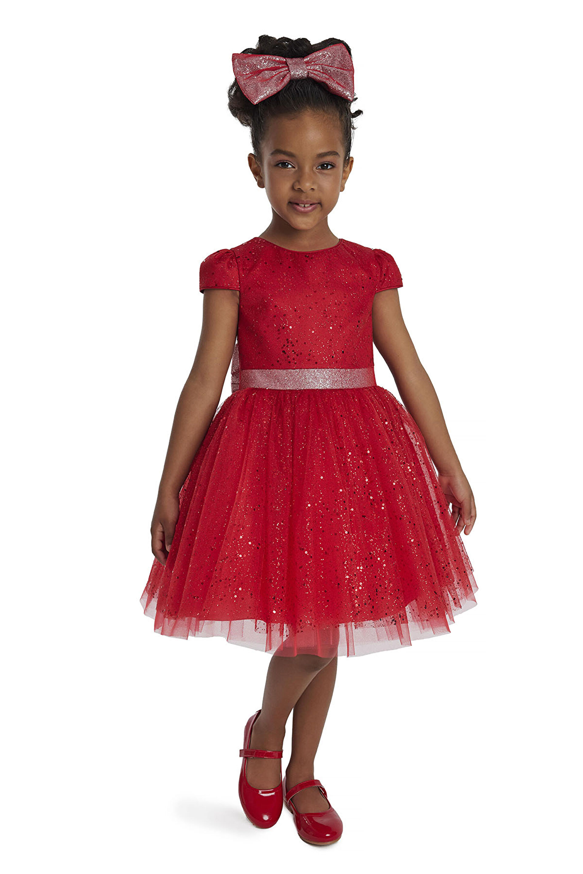 34001 PR  3 7 AGE Ecru Girls Glittery Tulle Dress