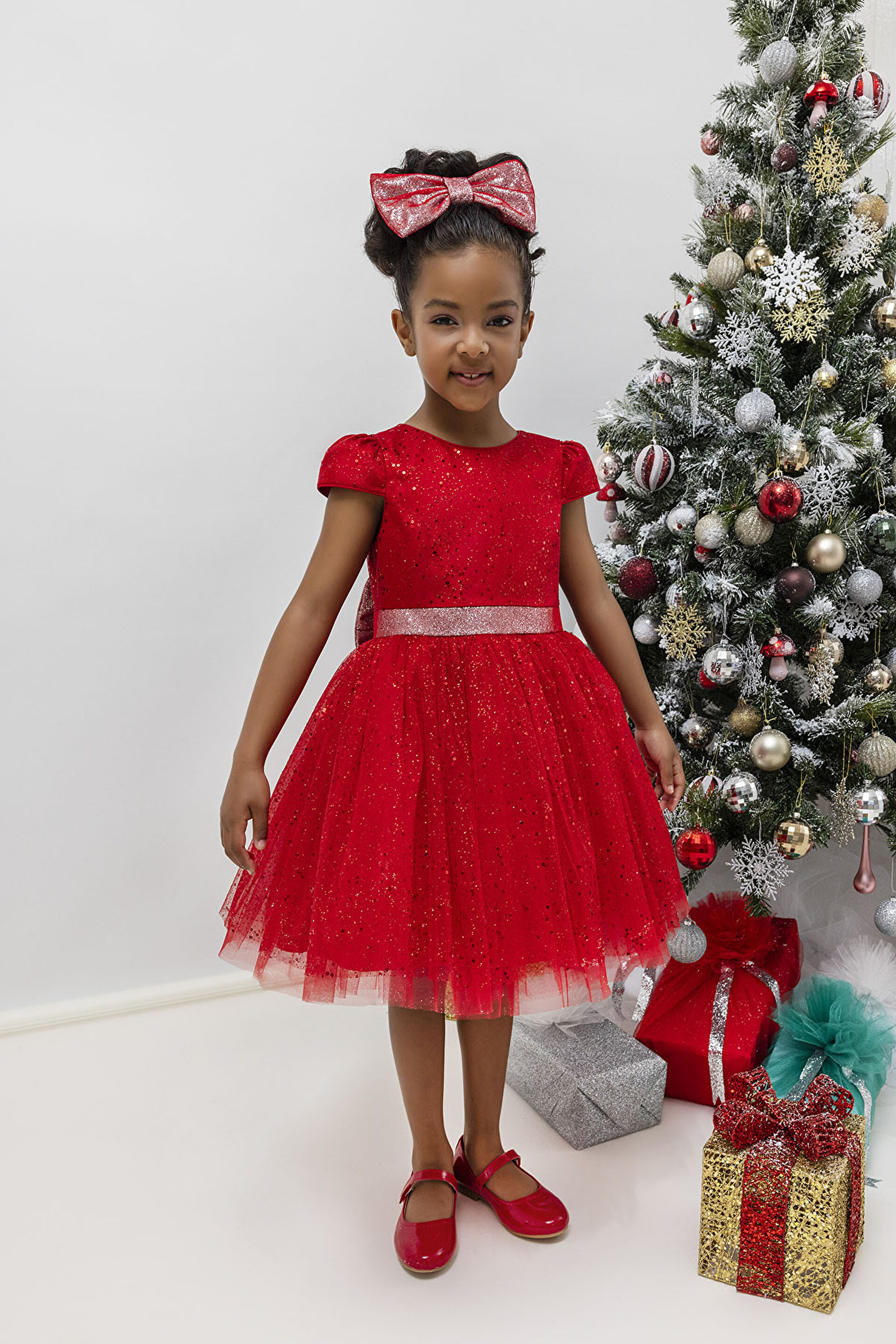 34001 PR  3 7 AGE Ecru Girls Glittery Tulle Dress