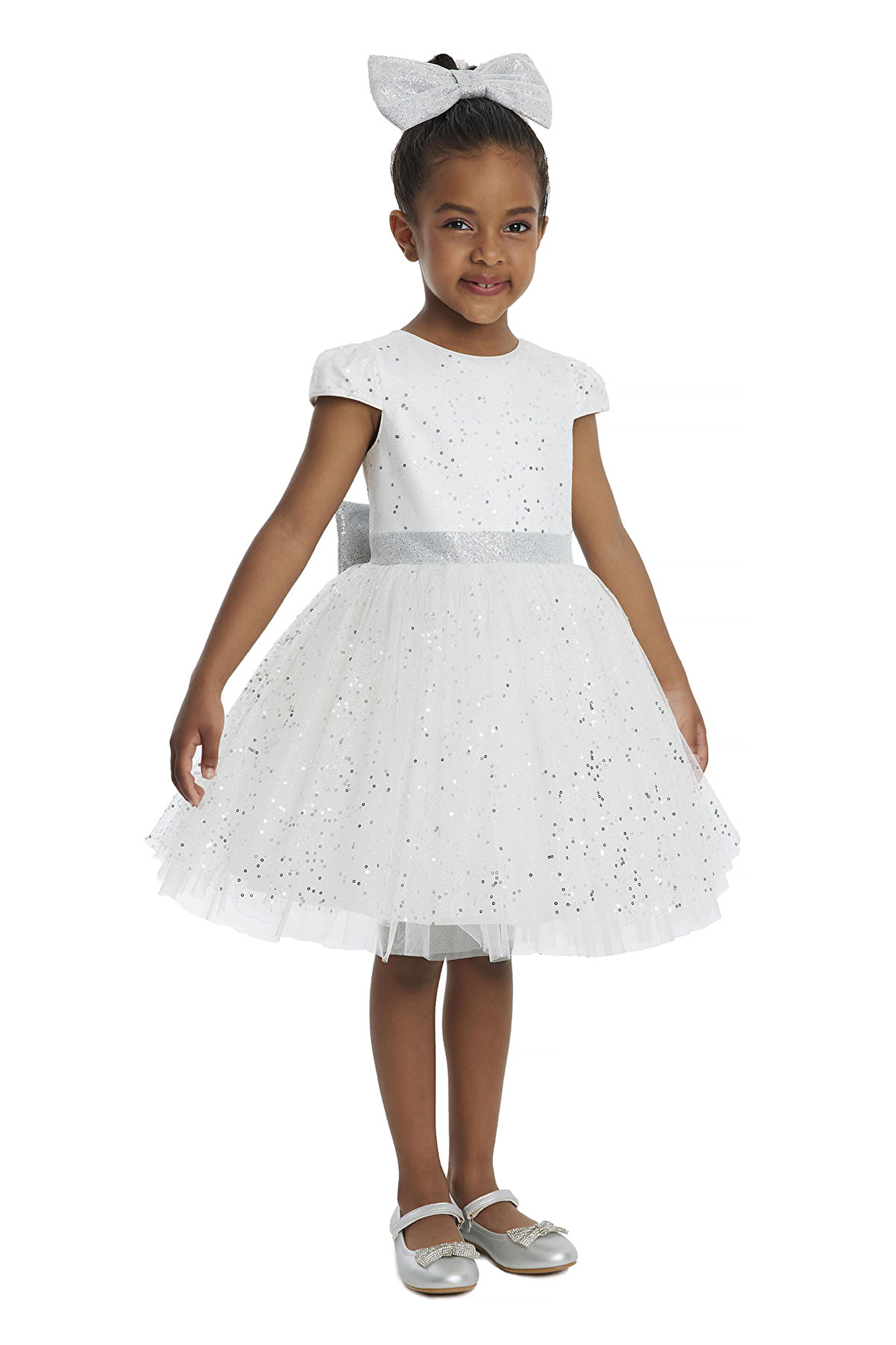 34001 PR  3 7 AGE Ecru Girls Glittery Tulle Dress