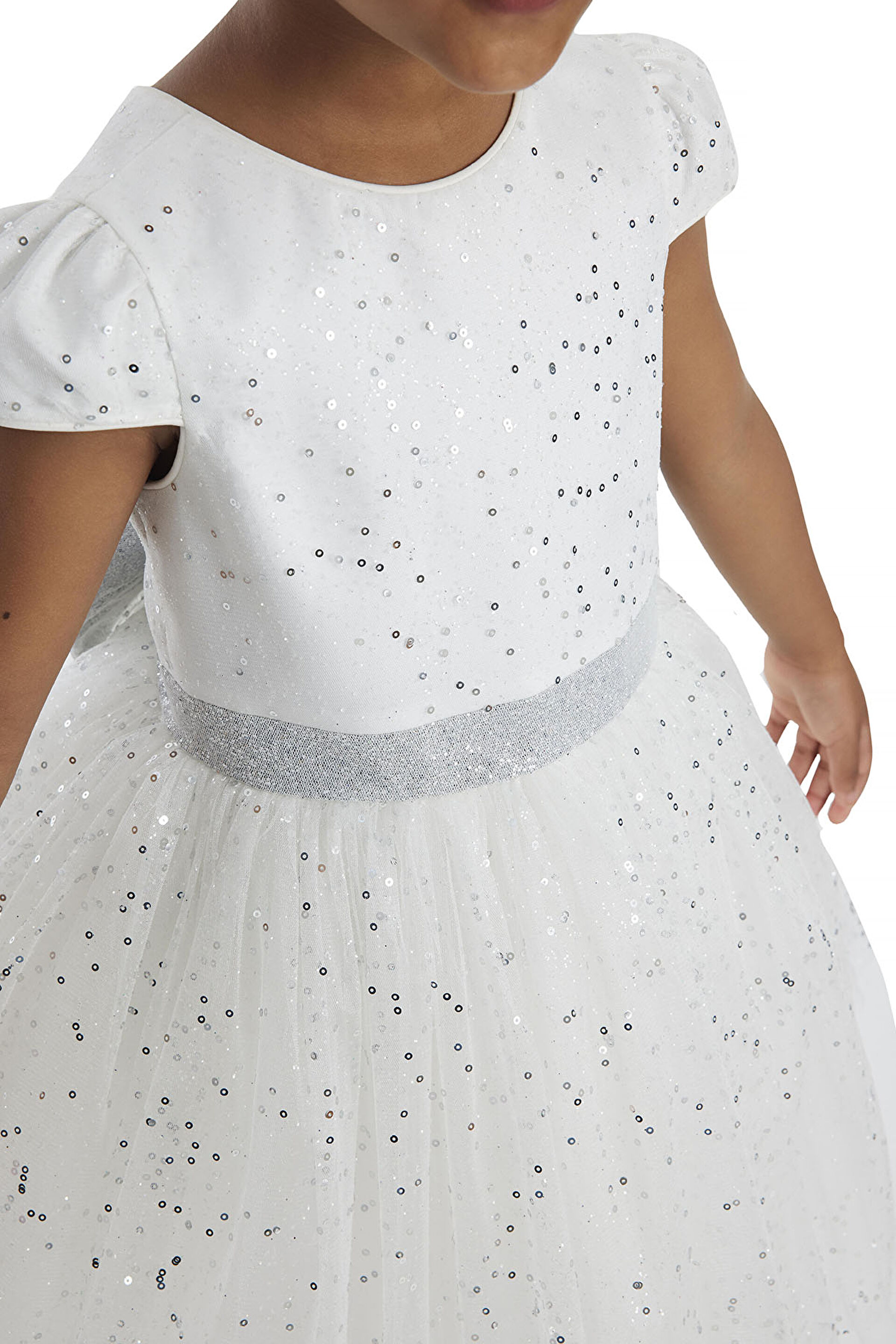 34001 PR  3 7 AGE Ecru Girls Glittery Tulle Dress