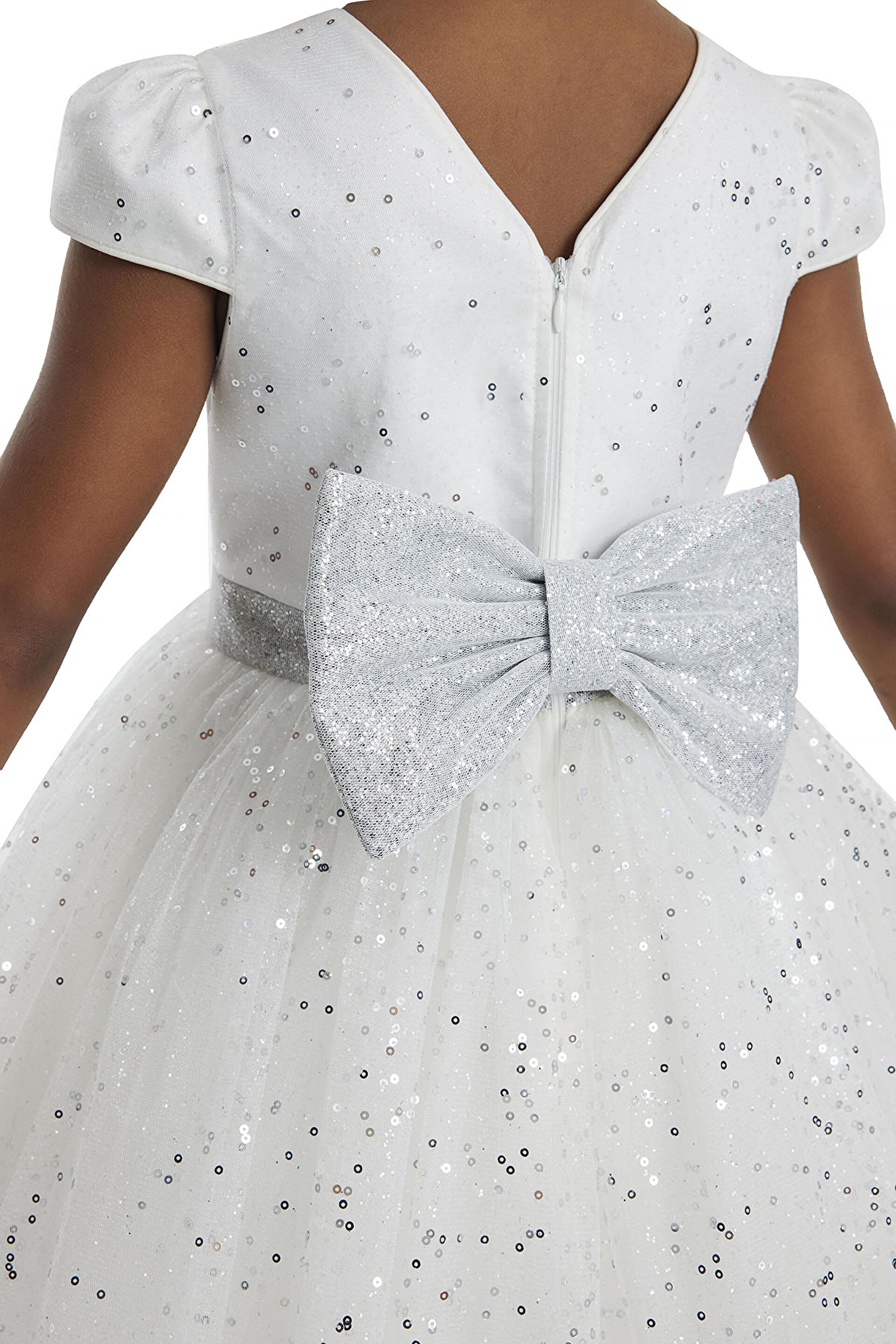 34001 PR  3 7 AGE Ecru Girls Glittery Tulle Dress