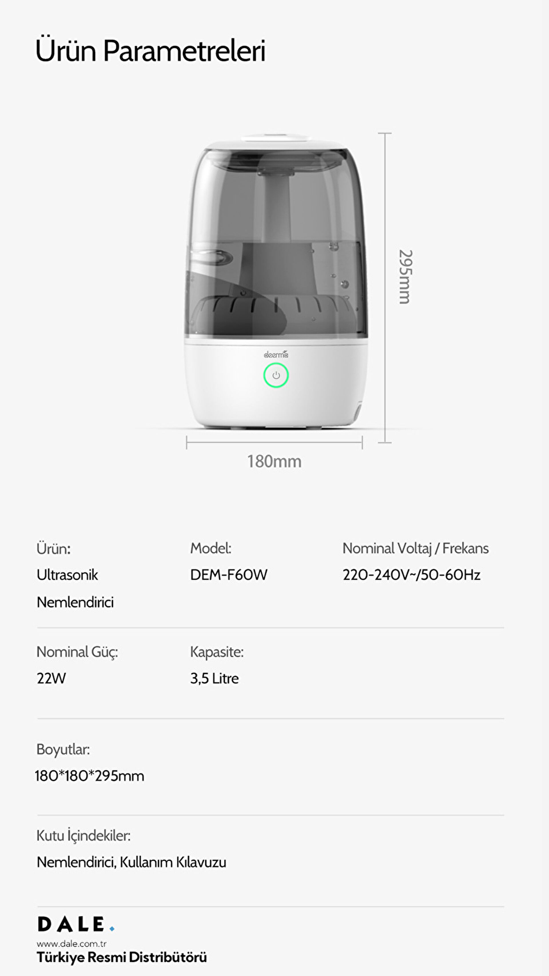 DEERMA F60W ULTARASONIC HAVA NEMLENDİRİCİ