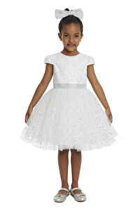 34001 PR  3 7 AGE Ecru Girls Glittery Tulle Dress