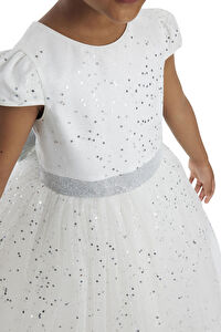 34001 PR  3 7 AGE Ecru Girls Glittery Tulle Dress